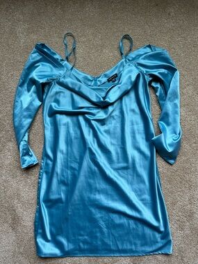 VENUS Teal Satin Cowl Neck Women's Dress